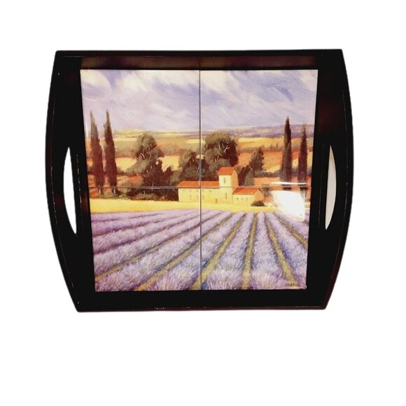 James Wiens Fields of Lavender Tile Walnut Wood Serving Tray Italian Farmcore - Picture 1 of 12
